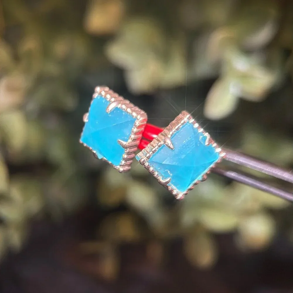 Kendra Scott Electra‎ Cleo Blue Gold Square Stud Earrings
